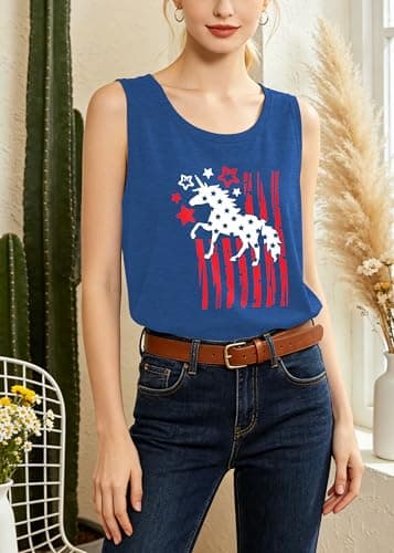 Vrytw 4th of July Bow Tank Top Women-USA Bow Sleeveless Shirt Patriotic Tank Top Cute American Flag Tee Top view 3