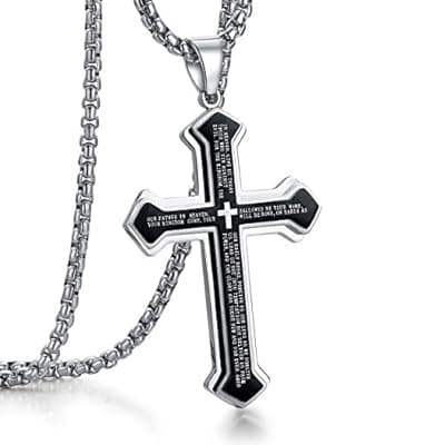 Rehoboth Men's Stainless Steel Nail Lord's Prayer Cross Pendant Necklace for Men Women Big Pendant and Strong Chain 24"