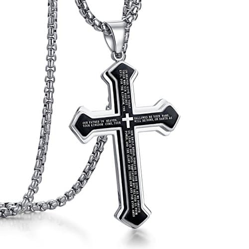 Rehoboth Men's Stainless Steel Nail Lord's Prayer Cross Pendant Necklace for Men Women Big Pendant and Strong Chain 24" — image 1