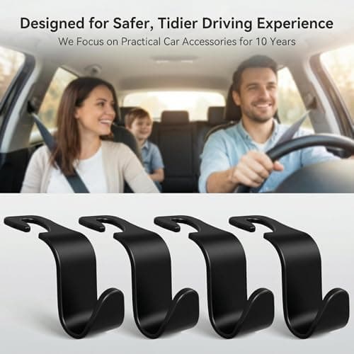 Lead Golden Car Seat Headrest Hooks, 4-Pack Black ABS Plastic Storage Organizer, Universal Headrest Mount Hangers for Purses, Coats, Umbrellas, Grocery Bags, Modern Style, 13 lbs Capacity view 5