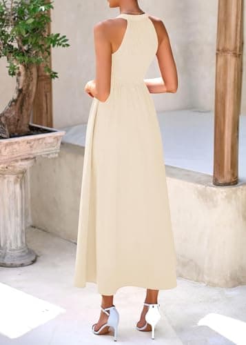 KIRUNDO Summer Dresses for Women 2026 Halter Maxi Wedding Guest Party Cocktail Semi Formal Elegant Classy Long Sundress view 2
