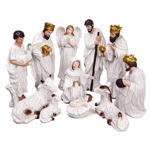 Livilord 11-Piece Hand-Painted Christmas Nativity Set, Resin Figures Manger Scene Decor, Wise Men and Holy Family Statues, Weighted Flat Bases, Mantel Display, Vintage Style, Gift Boxed — image 1