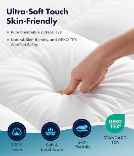 Favulo 2 Inch Mattress Topper, Plush Polyester Fiber Bed Topper for Soft Support & Pain Relief, 4 Elastic Corner Straps, White view 4