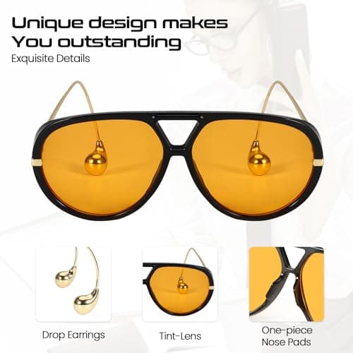SODQW 2 Pack Oversized Aviator Sunglasses for Women Men With Earring Trendy Large Big Double Bridge 2025 Shades view 4