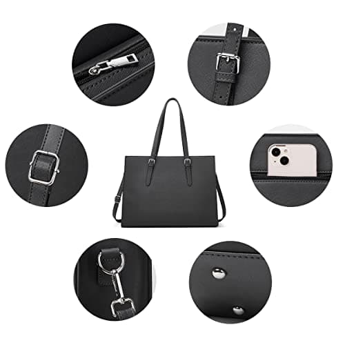 Laptop Bag for Women 15.6 inch Laptop Tote Bag Leather Classy Computer Briefcase Work Waterproof Handbag Professional Womens Business Office Bag Purse 2pcs view 6