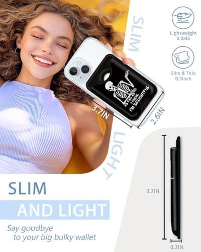 Mavellin for Magsafe Magnetic Phone Wallet, Skeleton Magnetic Credit Card Holder Case, Slim RFID Vegan Leather Skull Magnet Wallet Women, Stick on Back for iPhone 16 15 14 13 12 Pro Promax, 3 Cards view 3