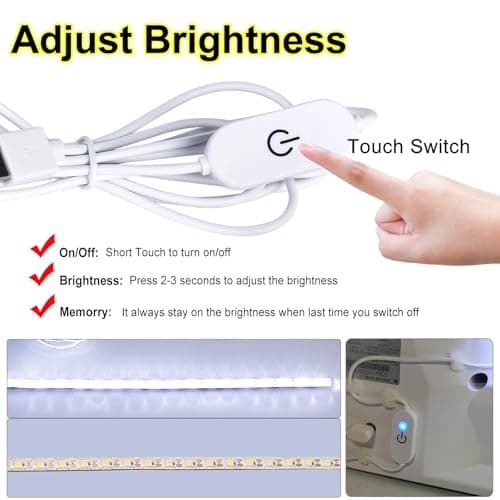 UPWATT Sewing Machine LED Light Strip with Touch Dimmer, USB Powered 6500K Cold White Adhesive Sewing Light view 4