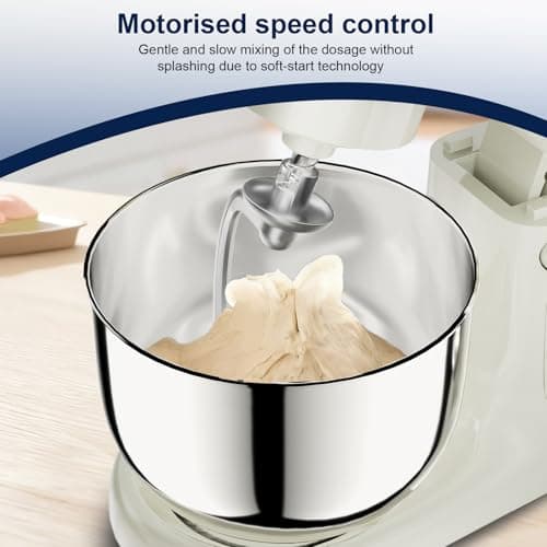 Camic Stand Mixer, 4.2QT+5.3QT Two bowls Electric Food Mixer, 10 Speeds with Digital setting 3-IN-1 Kitchen Mixer for Baking Cakes Cookie Bread Salad with Egg Whisk,Dough Hook,Flat Beater (White) view 6