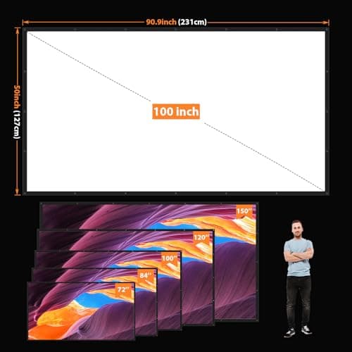 Projector Screen 100 Inch Outdoor: VOOPVOR Upgraded Black Backing Black Opaque - Portable Projection Screen Indoor - 16:9 Foldable Washable Wrinkle-Free for Home Theater Movies Cinema with Carry Bag view 5