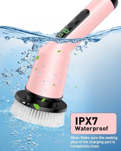 Shower Scrubber with Long Handle, Bathroom Cleaner Brush with IPX7 Waterproof, Cordless Electric Spin Scrubber for Cleaning with 2 Speed, Cleaning Supplies for Bathtub Kitchen Floor Tile Toilet view 6