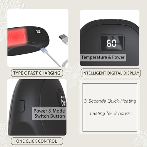 2 Pack Rechargeable Hand Warmers Carbon Crystal 3s Fast Heating Hand Warmer with 3 Level Temperature Adjustment, Type-C Quick Charge, Outdoor Adventures, Daily Commutes, and Winter Chills White view 3