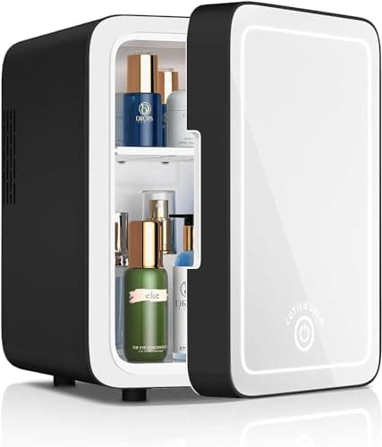 CUTIEWORLD Makeup Fridge With Dimmable LED Light Mirror, 4L Mini Fridge for Bedroom, Car, Office & Dorm, Cooler & Warmer, Portable Small Refrigerator for Cosmetics, Skin Care and Food, Black