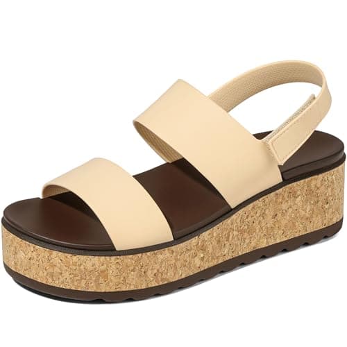 Marc Ford Women's 2026 Platform Wedge Cork Sandals Chunky Lug Sole Lightweight Comfortable Summer Beach Vacation Walking Shoes Resort Wears — image 1