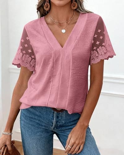 Zenlonr Women Tops Summer 2026 Short Sleeve Shirts Spring Vacation Fashion Dressy Casual Business V Neck Blouses view 2