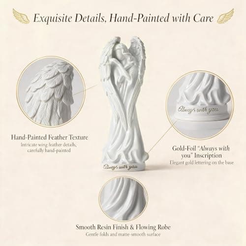 Resin Angel Figurine, Hand-Painted Cherub Guardian Statue, Tabletop Ornament for Home Office Shelves, Sympathy Remembrance Desktop Decor - 6.22inch view 3