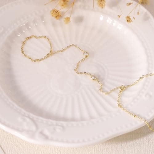 BAYLAY Hand Chain Bracelet, 14K Gold Plated Ring Bracelet Hand Chain Dainty Gold Bracelet for Women Trendy Finger Ring Slave Bracelets Hand Jewelry for Women Summer Beach Boho Gifts Trendy Stuff view 5