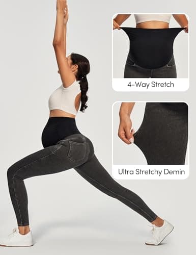 Stretchy Maternity Jeans Over Belly Pants for Work Pockets Comfy Clothes | Pull-On No Zipper/Buttons, 4 Deep Pockets, 4-Way Stretch, High-waisted Belly Support, Skinny, All-day Comfort, Commutes view 3