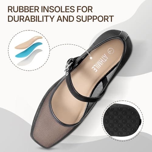 ATHMILE Women's Leopard Mesh Flats for Women Mary Janes Shoes Women Square Toe Ballet Flats with Adjustable Strap, Slip-On Comfortable Casual Dress Shoes for Office, Date Night and Daily Wear view 5