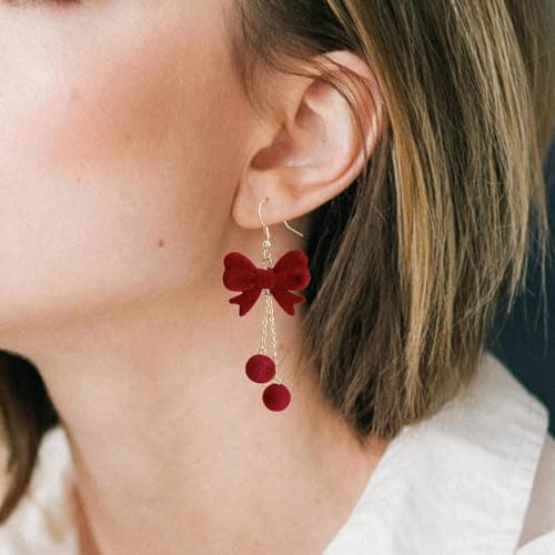 XIUQILAI 14K Gold Plated Heart Earrings for Women, Heart/Flower/Bow/Pearl Earrings Drop Stud Huggie Hoop Earring Hypoallergenic Earrings Christmas Earrings Festival Party Jewelry Gifts for Women view 4