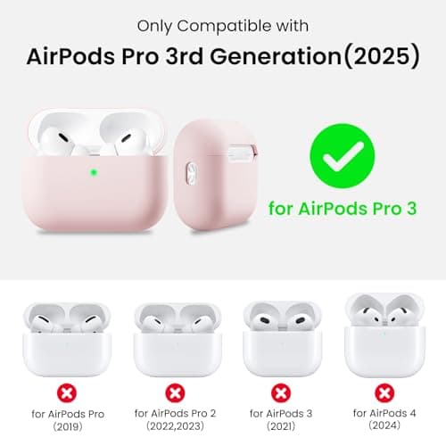 ORNARTO Compatible with AirPods Pro 3 Case 2025, Full Protective Hybrid Silicone for AirPods Pro 3rd Generation Case, Front LED Visible Skin Cover-Chalk Pink view 2