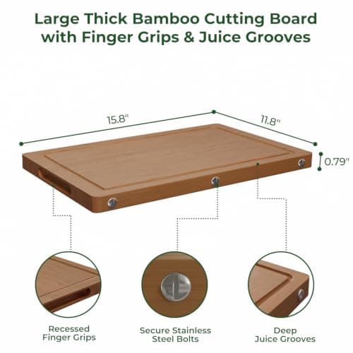 Glue & Formaldehyde-Free，Large Bamboo Cutting Board for Kitchen view 2
