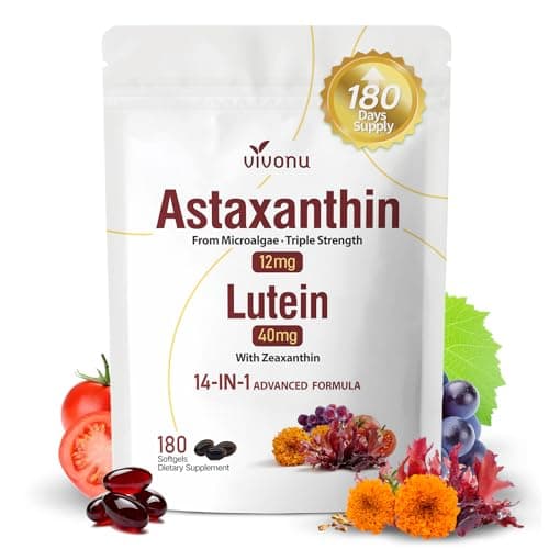 14-in-1 Astaxanthin 12mg & Lutein 40mg with Zeaxanthin Supplements, 6 Month Supply, Fresh Microalgae Source, Supports Eye, Skin, Antioxidant, Joint, Circulatory Health Non-GMO Gluten Free 180 Softgels — image 1