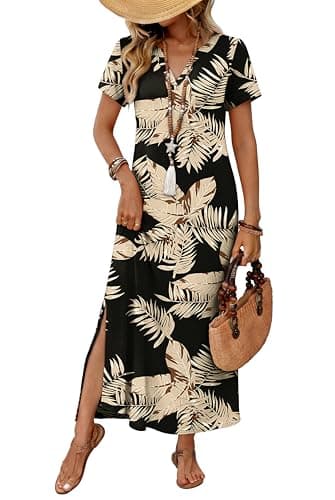OFEEFAN Summer Dresses for Women 2026 Maxi Dress Short Sleeve Sundresses with Pockets Beach Vacation Spring Outfits view 2