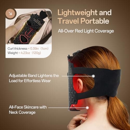 SUERBEATY Red Light Mask, 7 Colors Red Light Mask for Face, Cordless, Soft Flexible, Portable & Lightweight for Home & Travel, Rechargeable Facial Masks for Women & Men (Black) view 5