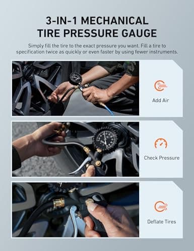 AstroAI Tire Pressure Gauge with Inflator, 100 PSI-ANSI B40.1 Accurate | Large 2.5" Easy Read Glow Dial, Heavy Duty Air Chuck and Compressor Accessories with Rubber Hose and Quick Connect Coupler view 3