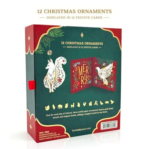 Freshcut Paper 2026 Advent Calendar, Enchanted Forest Christmas Ornaments | Christmas Ornaments, Pop Up 3D Greeting Cards, Paper Advent Calendar for Adults, Holiday Cards with Blank Notecard & Envelope view 5