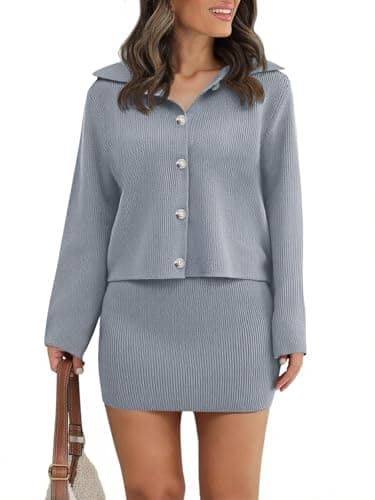 Saodimallsu Womens 2 Piece Sweater Skirt Sets Long Sleeve Collared Button Cardigan Knit Mini Skirt Two Piece Fall Outfits view 1
