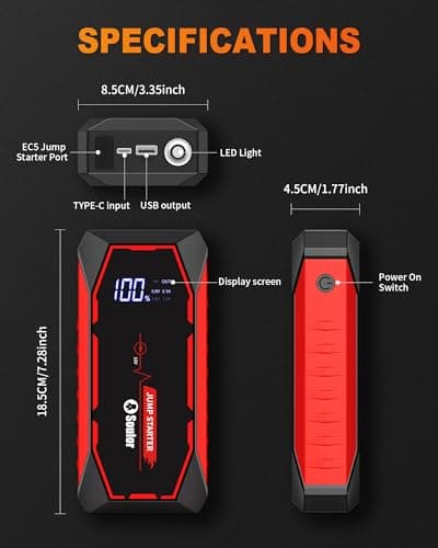 Jump Starter for Car Battery Jump Starter Battery Jumper Starter Portable | 5000A 12V Lithium Jump Box with Jumper Cable and Led Lights (All Gas / 12L Diesel Engines) view 4