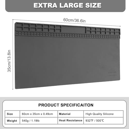 23.7''x13.8'' Large Soldering Mat, 932℉(500℃) Heat Insulation Silicone Soldering Mat with Wrist Strap, Extra Large Repair Workbench Mat for Watch Phone Laptop Computer Electronics Repair (Grey) view 2