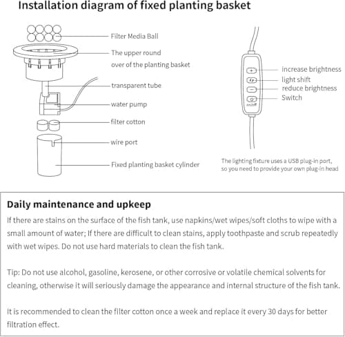2.2Gal Aquarium Starter Kits, Small Beta Fish Tank Kit with Quiet Filter & Color Light, Nano Desktop Tank for Betta Shrimp Guppy Goldfish, Complete Starter Kit (12.6 * 7 * 5.6 Inch) view 6