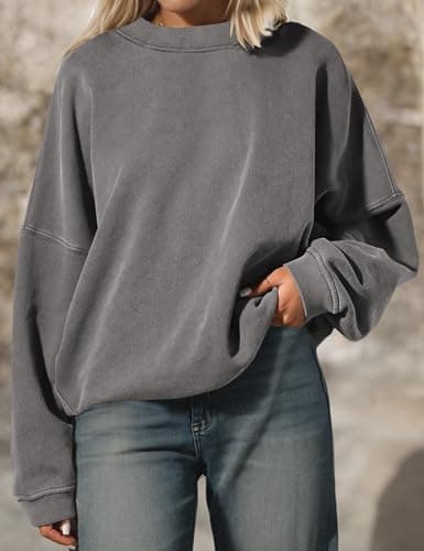 MSBESYOR Women’s Oversized Sweatshirt Crewneck Pullover Top Casual Drop Shoulder Crew Neck Plain Shirt 2025 Fall Clothes view 7