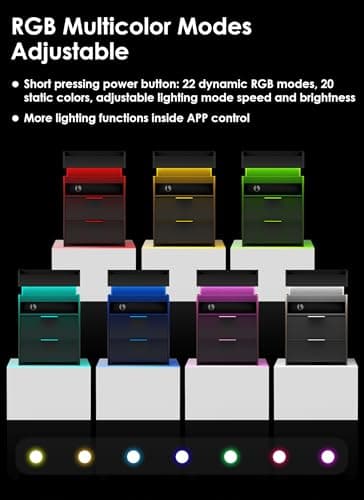 Turosur Nightstands Set of 2, LED Night Stand with Gun Drawer, Smart Nightstand withHidden Charging Station, Modern Beside Table with USB and Type-C Port for Bedroom (Black) view 6