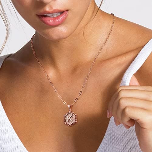 M MOOHAM Mothers Day Gifts, 14K-Gold-Plated Initial Necklaces for Women Cute Hexagon Letter Initial Necklace Layered Necklaces for Women Teen Girl Gifts view 3