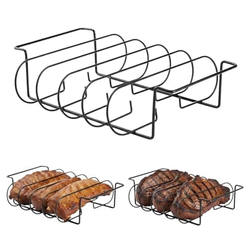 Zntezed Rib Rack for Smoking and Grilling - 12" Extra Long Stainless Steel BBQ Holder - Non-Stick Vertical Roasting Stand Compatible with Most Gas Charcoal Pellet Smokers - Holds 4 Full Racks — image 1