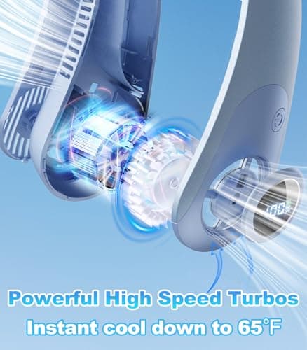 Portable Neck Fan With LED Display, Hands-free 5 Speeds Cooling, Neck Support, Lightweight, Battery Operated, Personal Bladeless Fan Rechargeable, Gift for Women Men, Hot Flashes, Travel, Camping view 5
