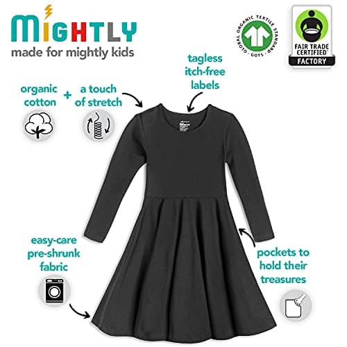 Mightly Girls’ 3/4 Sleeve Skater Dress | 95% Organic Cotton, Twirl Dress w/Pockets for Toddler & Kids, Fair Trade Certified view 6