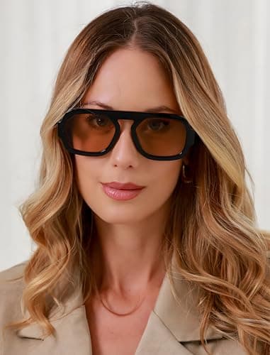 YMRFW Retro Square Aviator Sunglasses for Women Men 70s Vintage style Shades Trendy Flat Top UV Protection Sun Glasses view 2