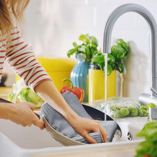 Homaxy Premium Kitchen Towels (18"x 28", 6 Pack), Large 100% Cotton Kitchen Hand Towels, Ultra Absorbent Ribbed Terry Tea Towels Set with Hanging Loop, Grey view 2