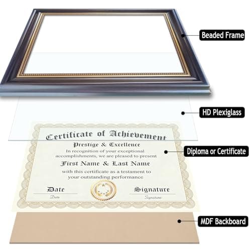 PAZLOG 8.5x11 Diploma Frame for Wall and Tabletop - Classic Walnut Brown Certificate Display with Gold Bead Accents, Gold Trim & HD Plexiglass, Degree Document Frame view 4