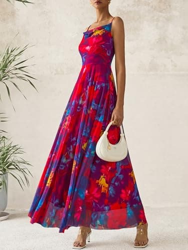 BTFBM Women Summer Floral Maxi Dresses Elegant Spaghetti Strap Dress Printed Party Dress Beach Long Dresses view 6