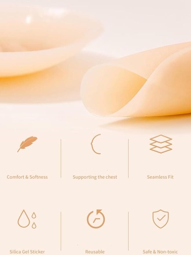 MSGBLAI Nipple Cover 2 Pairs-Sticky Adhesive Silicone Nipple Pasties Reusable Pasties for Woman with Travel Box Creme view 2