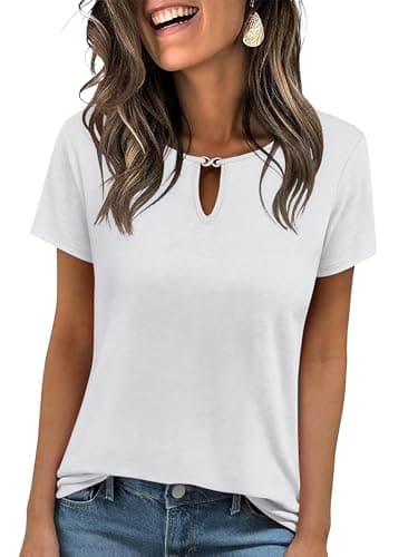 ANRABESS Womens Short Sleeve Tops Summer Tshirts Cute Keyhole Neck Casual Basic Tee Dressy Work 2026 Spring Trendy Outfits White Large