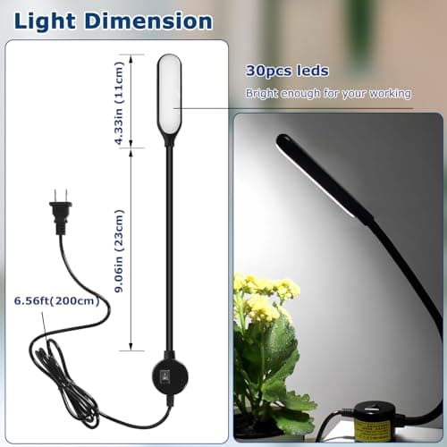 HengBo Sewing Machine Light, 30 Led Flexible Gooseneck Work Light with Magnetic Mounting Base, 6000K Daylight Workbench Lamp for Lathes, Drill Presses, 3D Printer - Black view 4