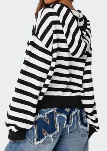 PRETTYGARDEN Hoodies for Women Fall Fashion 2026 Striped Pullover Sweaters Casual Long Sleeve Tops Winter Clothing view 4