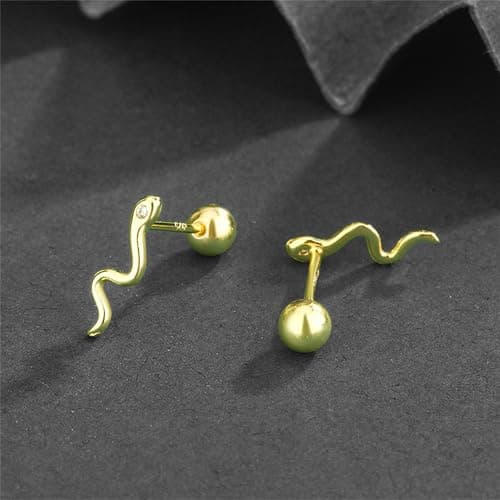 DHZJTSL Halloween Gothic Gold Snake Earrings for Women, Hypoallergenic 14K Gold Plated Goth Snake Shaped Clip On Earrings view 5