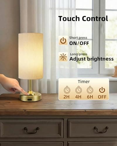 Cordless Lamp, 2-Pack, Dimmable, Ambient Light, 2700K, Timer, Touch Control, Portable, LED, Battery Operated, Rechargeable, Wireless, Desk Lamp, Kitchen Lamp, Fabric Shade, for Bedroom, Living Room view 6